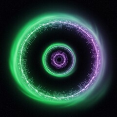Abstract Cosmic Rings with Green and Purple Glow