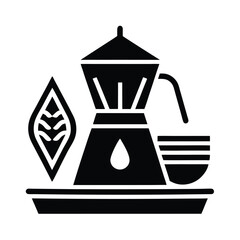 Coffee Brewing Process Italian Moka Pot, Beans, Cup, Tray