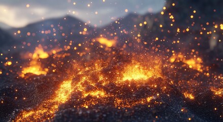 Fiery eruption on a mountainside