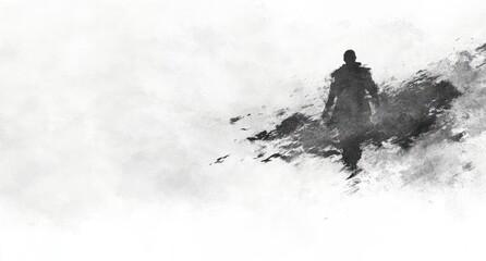 Solitary figure strolls through a monochrome landscape