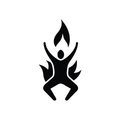 Burning Man Silhouette, Fiery Jump, Flames, Icon, Graphic Design