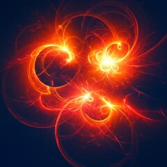 Abstract Fiery Swirls Glowing in Dark Background