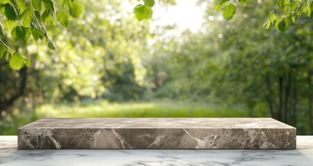 A light-brown marble platform in a park