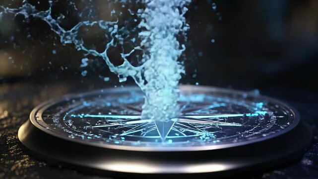 The Compass of Possibilities: A dramatic, ethereal image of a compass with a swirling, luminescent blue liquid cascading over it. The compass needle points north.