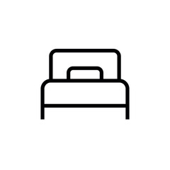 Bed outline black vector icon. Can be used for any platform action promotion and advertising mockup. Isolated symbol sign used for: mobile, app, design, web, dev, ui, ux, gui. EPS 10. For your design