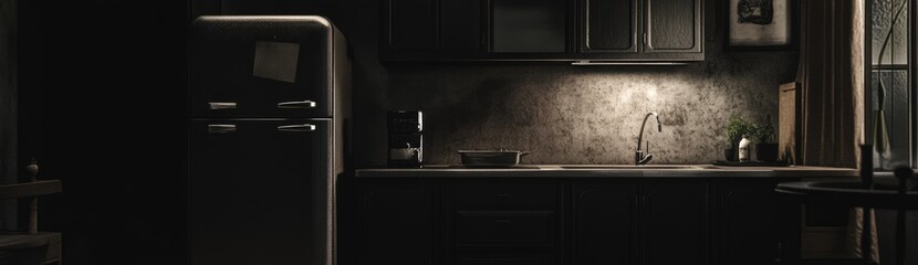 Dimly Lit Kitchen at Night