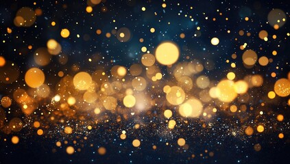 Festive golden bokeh lights on dark background