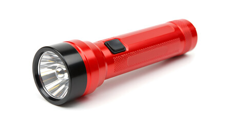 Red Flashlight Isolated on White Background Essential Lighting Tool for Emergencies or Everyday Use
