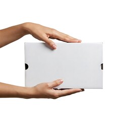 Hands Holding Plain Shoes Box Against White Background