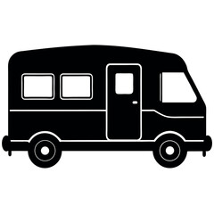 Clean Mobile Home Van Silhouette – Profile View Vector on White Background