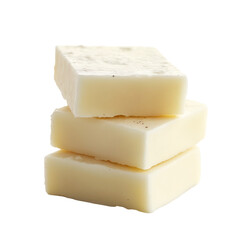 A stack of three pieces of cheese stacked on top of each other