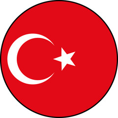 Turkish flag icon with black outline around the flag. Vector icon on transparent background