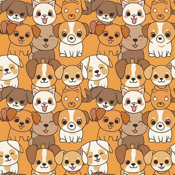 Fototapeta Adorable Cartoon Dogs: Warm Hues, Happy Faces