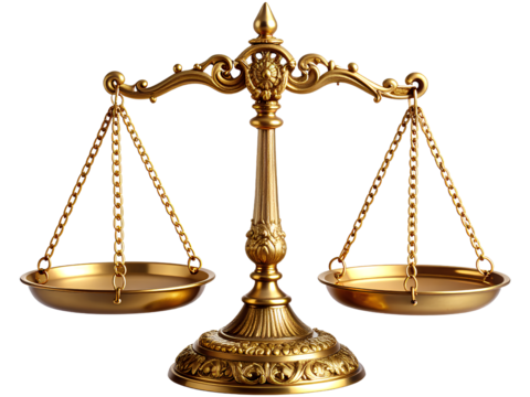 Decorative Golden Balance Scale with Carved Details, Transparent Background