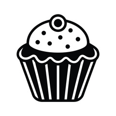 Sweet Cupcake Dessert Icon Black and White Bakery Treat