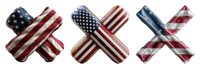 American flag crosses with fabric texture and patriotic colors in three different styles