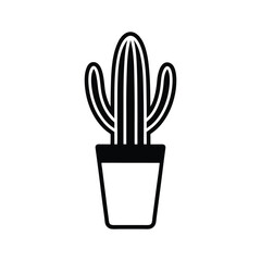 Potted Cactus Plant Icon Simple, Black, White, Desert, Succulent
