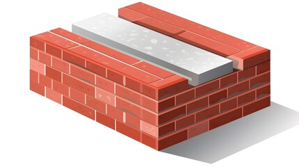 Professional Isometric Red Brick Wall with Plaster Layers for Architecture Design