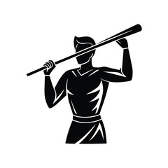 Strong Man Silhouette Holding Baseball Bat, Athletic Power