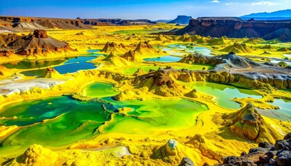 Vibrant Yellow Landscape with Green Pools