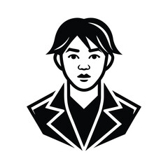 Stylish Black and White Young Person Portrait Icon Graphic