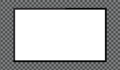 Realistic TV screen. Modern stylish lcd panel, led type. Large computer monitor display mockup. 