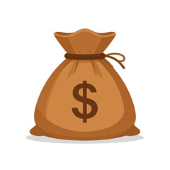 Flat Style Money Bag Icon with Dollar Symbol, Transparent Background