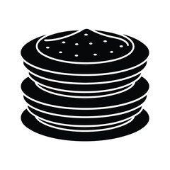 Stacked Pancakes, Dessert, Sweet Treat, Breakfast, Food, Black, Icon, Graphic, Illustration, Design