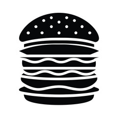 Delicious Big Black Burger Icon Fast Food, Seseame Bun, Layers