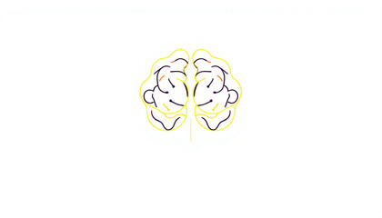 Minimalist Brain Line Drawing in Yellow and Purple Representing Neural Structure against White Background