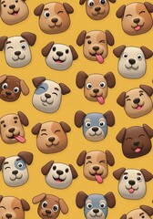Cute Dog Faces: Joyful Mustard Yellow Pattern