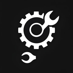 Simple black icon of a gear and wrench for mechanical engineering and repair services