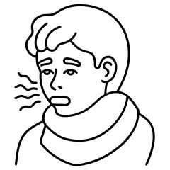 Flu Icon on White Background – Minimal Drawing of Sick Person