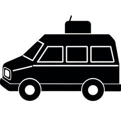 Front or Side View Taxi Van – Solid Black Vector Illustration