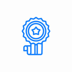 award badge or medal with star in center and ribbon below icon sign vector