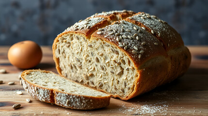 generate  image of a  chewy, crusty loaf, sourdough rye bread with caraway seeds