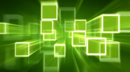 Obraz premium Abstract Digital Composition of Glowing Green Squares with Dynamic Light Effects