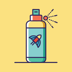 Colorful Illustration of a Spray Bottle with a Rocket Design and Yellow Background