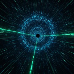 Fototapeta premium Abstract Digital Tunnel with Green and Blue Light Streaks