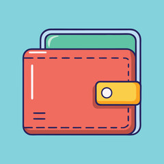 Stylized Wallet with Money, Illustration of a billfold in a Flat Design