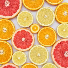 Obraz premium Colorful Citrus Fruit Slices on White Background