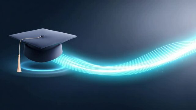 A floating graduation cap with a celebratory background symbolizing achievement and joy. Represents graduation or receiving a scholarship.