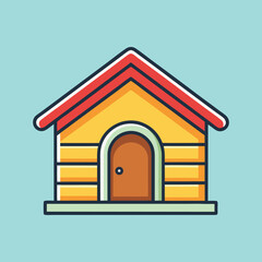 Simple and charming cartoon doghouse with a bright and cheerful color palette