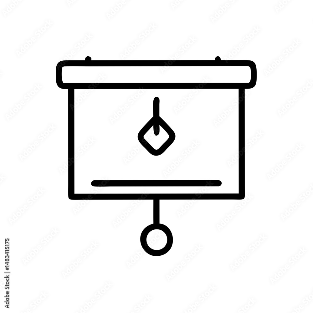 Poster pull down projector screen icon representing presentation equipment, visual display, and meeting too