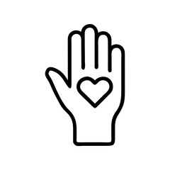 Obraz premium Raised Hand with Heart Icon Representing Volunteer Support, Kindness, and Community Involvement