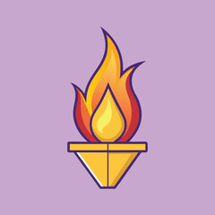 Cartoon torch with a burning flame and light purple background is shown