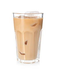 Tasty iced coffee in glass isolated on white