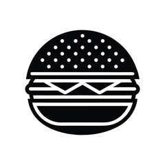 Simple Black Hamburger Icon Fast Food, Bun, Patty, Cheese