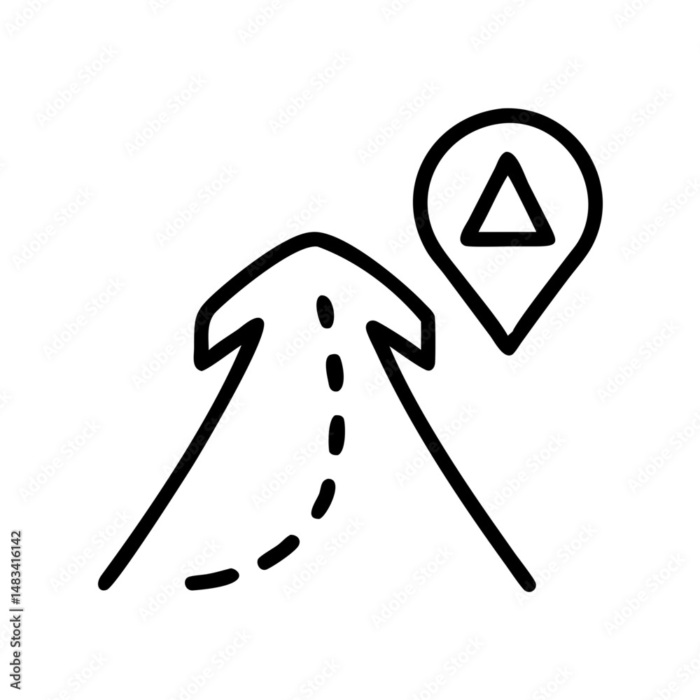 Aufkleber Road Path with Navigation Arrow Icon Representing Travel Direction, Route Guidance, and GPS Navigation