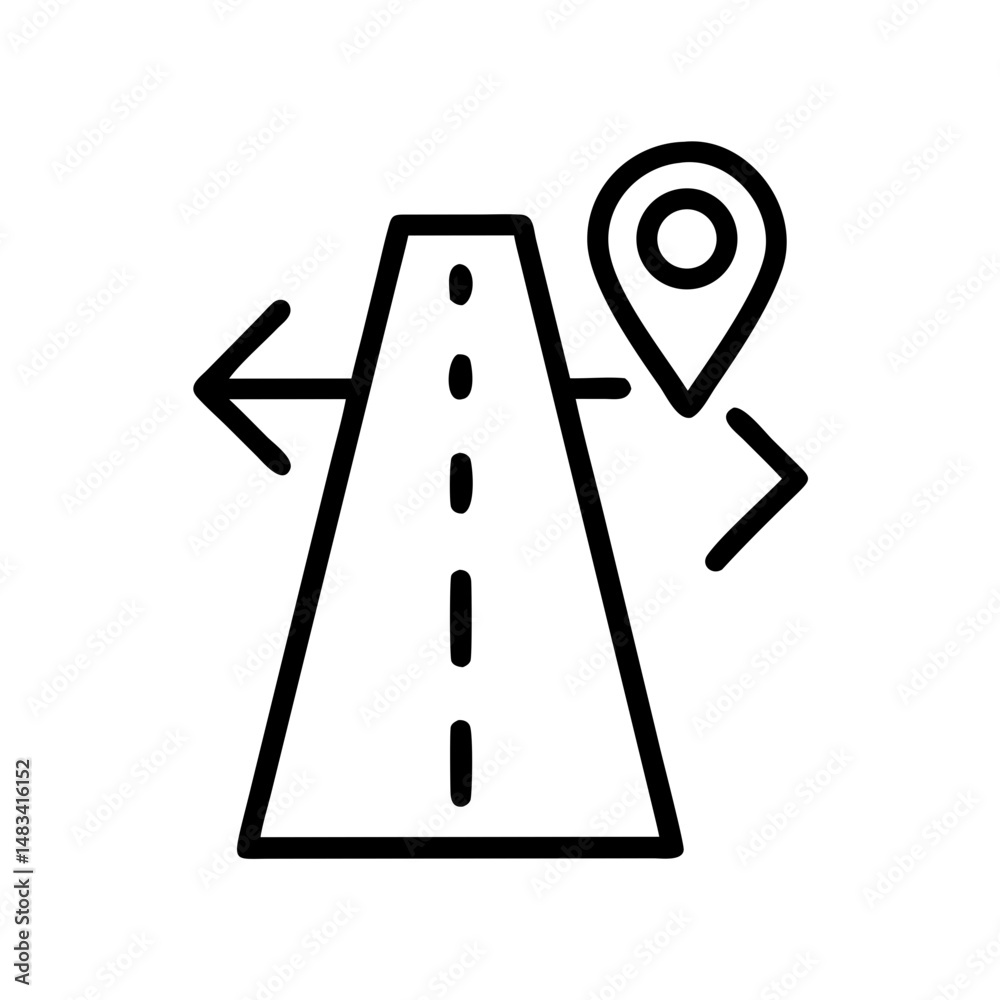 Aufkleber Road Path with Navigation Arrow Icon Representing Travel Direction, Route Guidance, and GPS Navigation